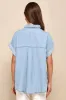 Consistently Confident Blue Chambray Collared Button-Up Top sold by Lulus