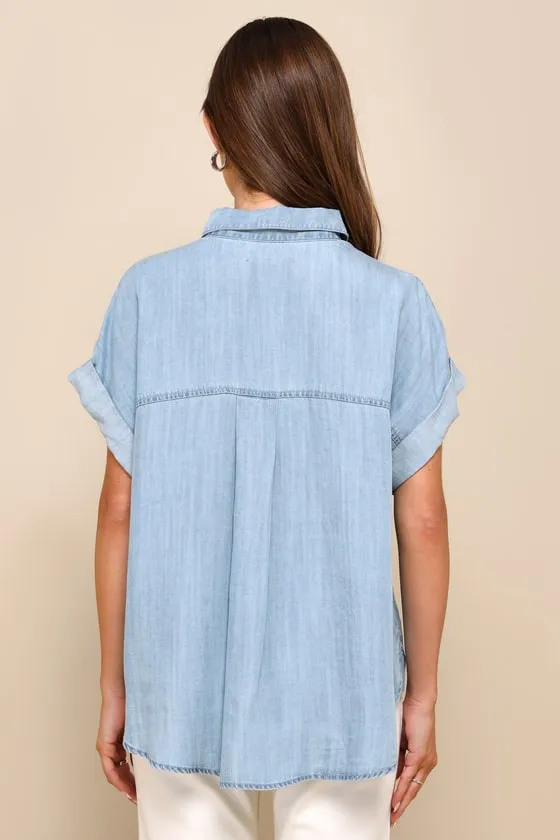 Consistently Confident Blue Chambray Collared Button-Up Top sold by Lulus product image thumbnail 2