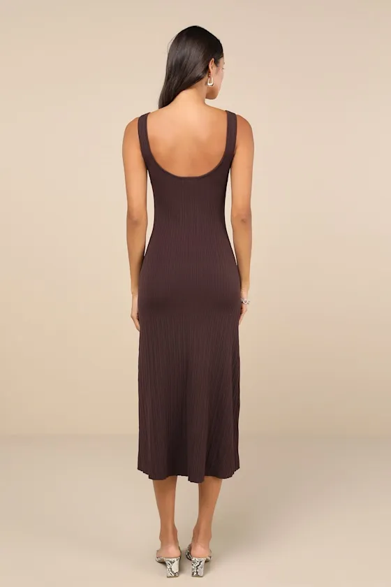 Majorly Stylish Brown Ribbed Knit Sleeveless A-Line Midi Dress sold by Lulus product image thumbnail 3