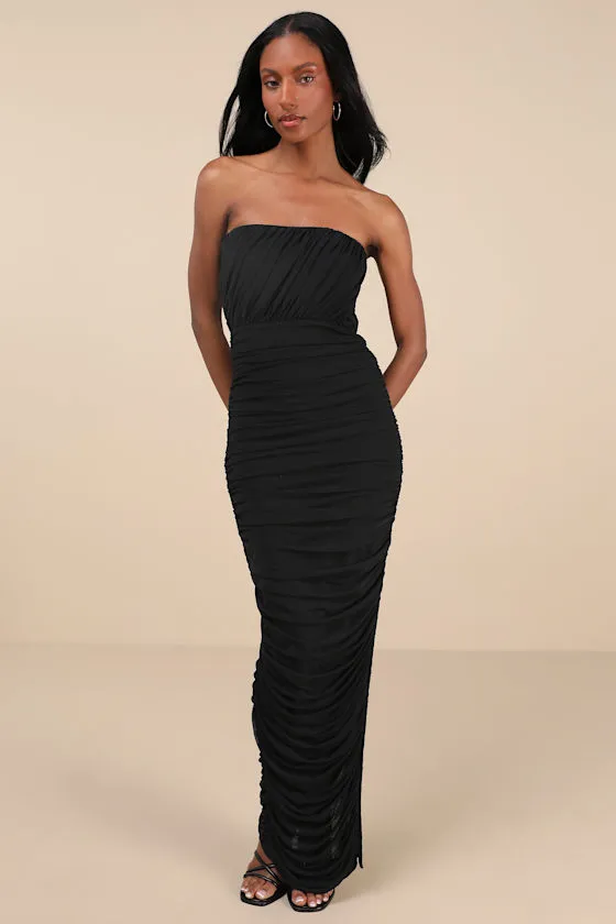 Illy Black Mesh Strapless Maxi Dress sold by Lulus