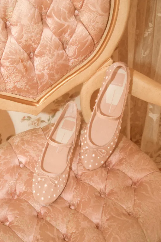 Cadel Blush Mesh Pearl Bow Ballet Flats sold by Lulus