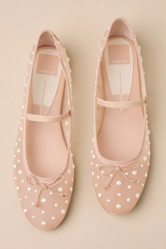 Cadel Blush Mesh Pearl Bow Ballet Flats sold by Lulus product image thumbnail 4