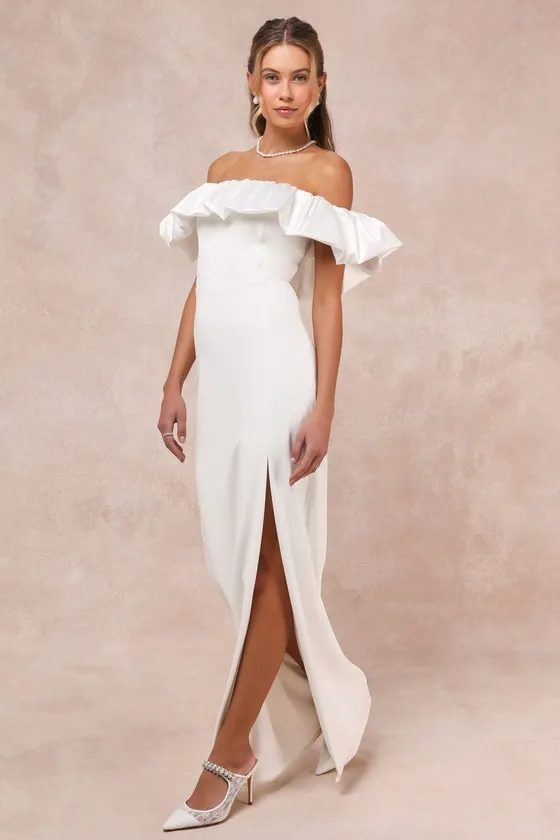 Sincerely Passionate White Ruffled Off-the-Shoulder Maxi Dress sold by Lulus product image thumbnail 4