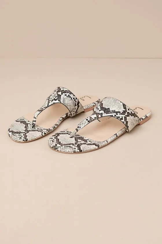 Mylee Natural Snake-Embossed Flat Thong Sandals sold by Lulus product image thumbnail 3
