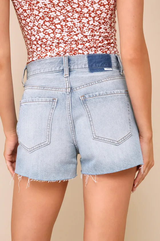 Troublemaker Light Blue High-Rise Cutoff Denim Shorts sold by Lulus product image thumbnail 3