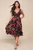 Lush Loveliness Black Floral Jacquard Tie-Strap Midi Dress sold by Lulus