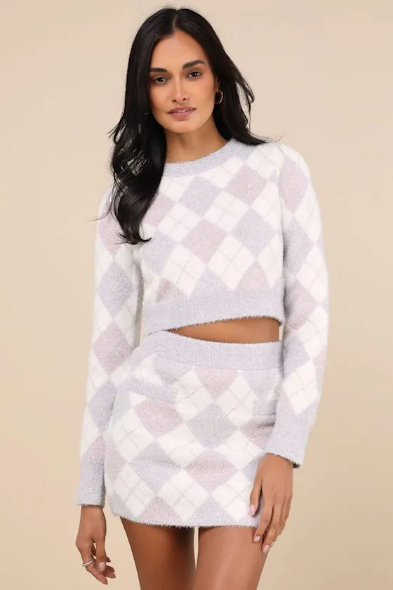 Positively Pristine Lilac Argyle Cropped Sweater sold by Lulus