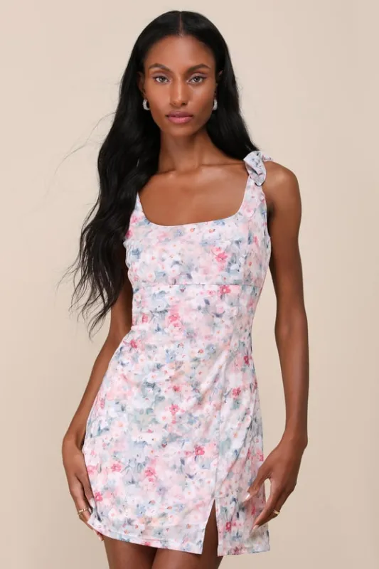 Whimsical Cutie Blush Floral Mesh Tie-Strap Mini Dress sold by Lulus