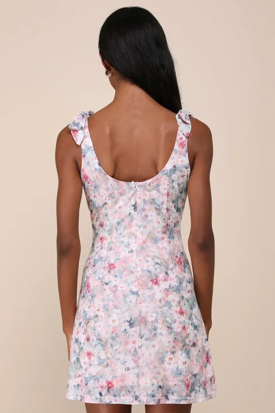 Whimsical Cutie Blush Floral Mesh Tie-Strap Mini Dress sold by Lulus product image thumbnail 2