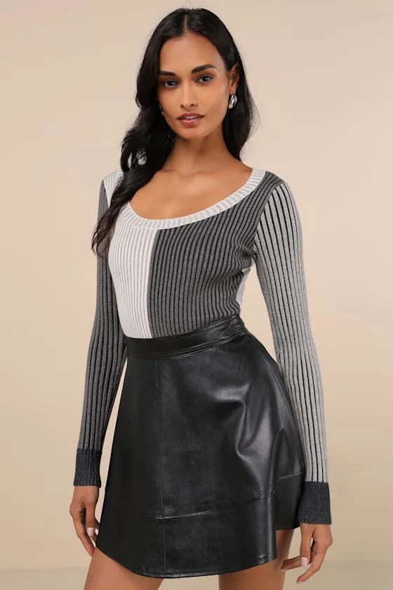 Mod Cutie Grey Color Block Ribbed Long Sleeve Bodysuit sold by Lulus