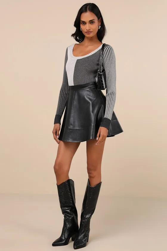 Mod Cutie Grey Color Block Ribbed Long Sleeve Bodysuit sold by Lulus product image thumbnail 3