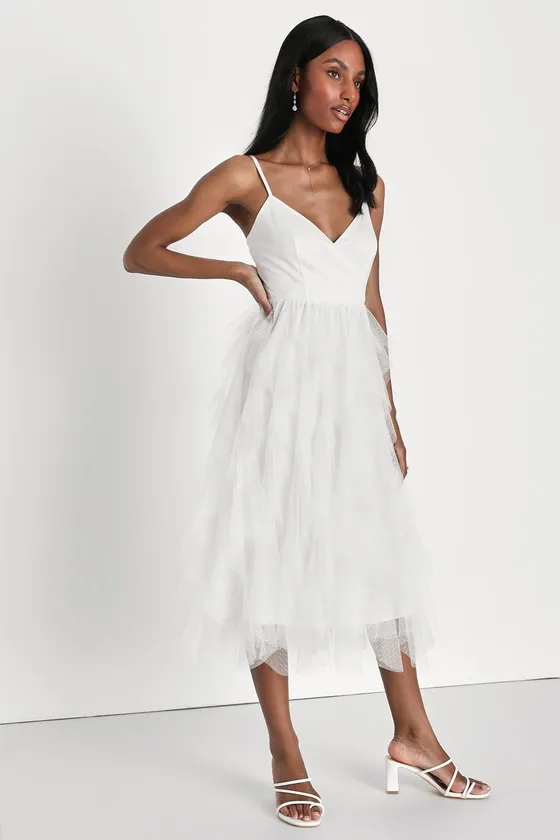 Breathtaking Essence White Swiss Dot Mesh Ruffled Midi Dress sold by Lulus product image thumbnail 2