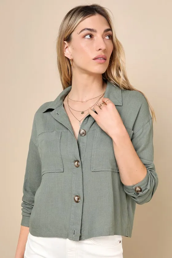 Everyday Enjoyment Olive Green Lightweight Linen Jacket sold by Lulus