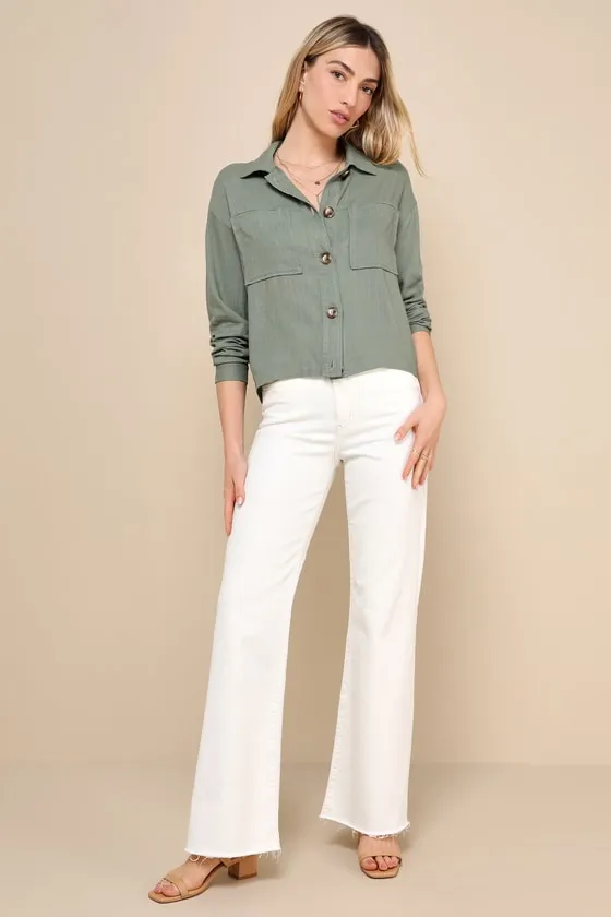 Everyday Enjoyment Olive Green Lightweight Linen Jacket sold by Lulus product image thumbnail 2