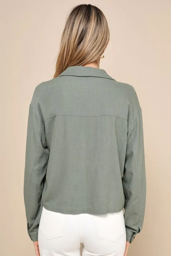 Everyday Enjoyment Olive Green Lightweight Linen Jacket sold by Lulus product image thumbnail 3