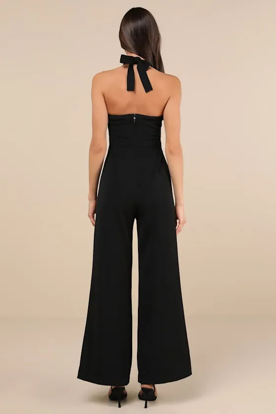 Trendy Perspective Black Bow Cutout Halter Jumpsuit sold by Lulus product image thumbnail 2