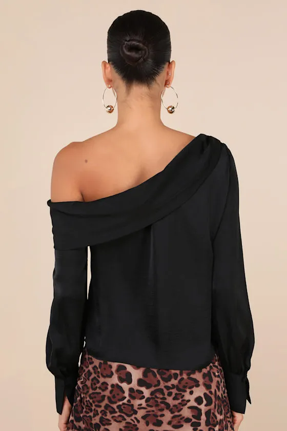 Classy Mood Black Satin One-Shoulder Long Sleeve Top sold by Lulus product image thumbnail 2
