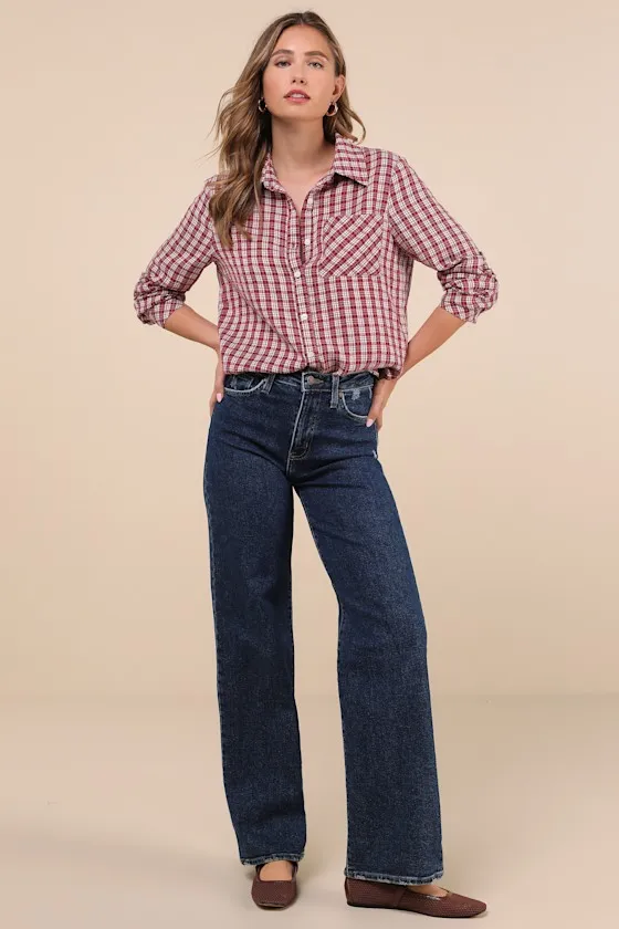 Classic Attitude Red Plaid Collared Long Sleeve Button-Up Top sold by Lulus product image thumbnail 2