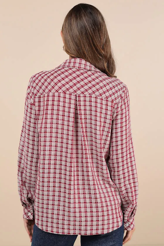 Classic Attitude Red Plaid Collared Long Sleeve Button-Up Top sold by Lulus product image thumbnail 3