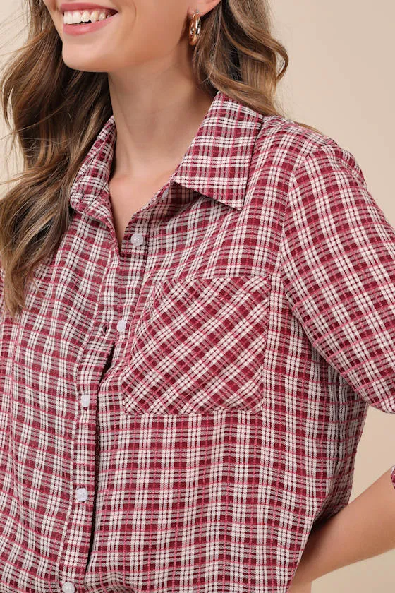 Classic Attitude Red Plaid Collared Long Sleeve Button-Up Top sold by Lulus product image thumbnail 4