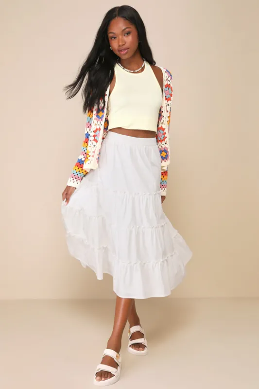 Dearest Cutie Ivory High-Rise Tiered Midi Skirt sold by Lulus
