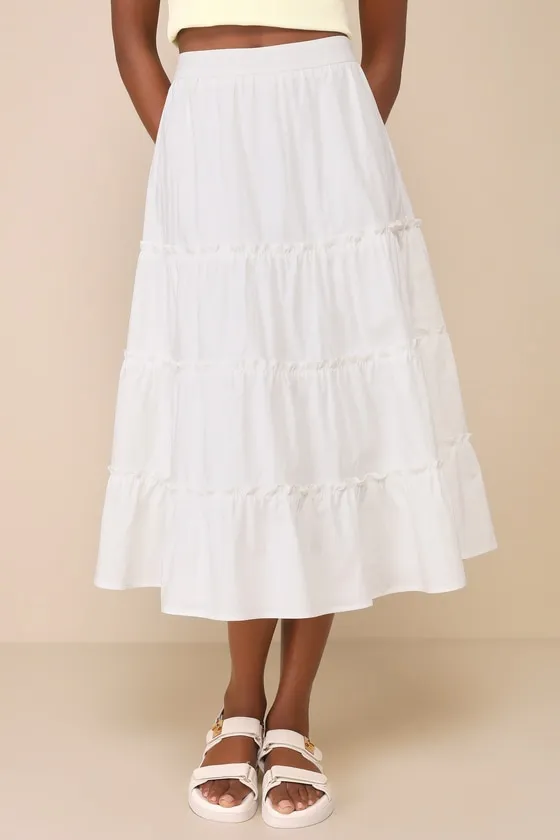 Dearest Cutie Ivory High-Rise Tiered Midi Skirt sold by Lulus product image thumbnail 2
