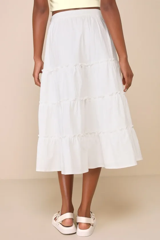 Dearest Cutie Ivory High-Rise Tiered Midi Skirt sold by Lulus product image thumbnail 3