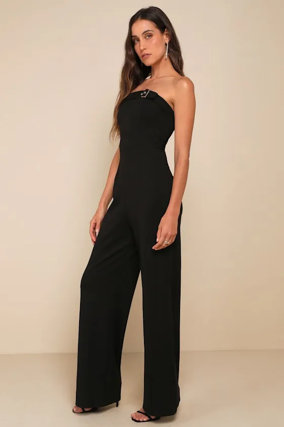 Deeply Sophisticated Black Strapless Wide-Leg Jumpsuit sold by Lulus product image thumbnail 2
