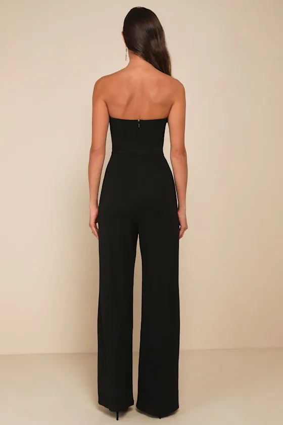Deeply Sophisticated Black Strapless Wide-Leg Jumpsuit sold by Lulus product image thumbnail 3