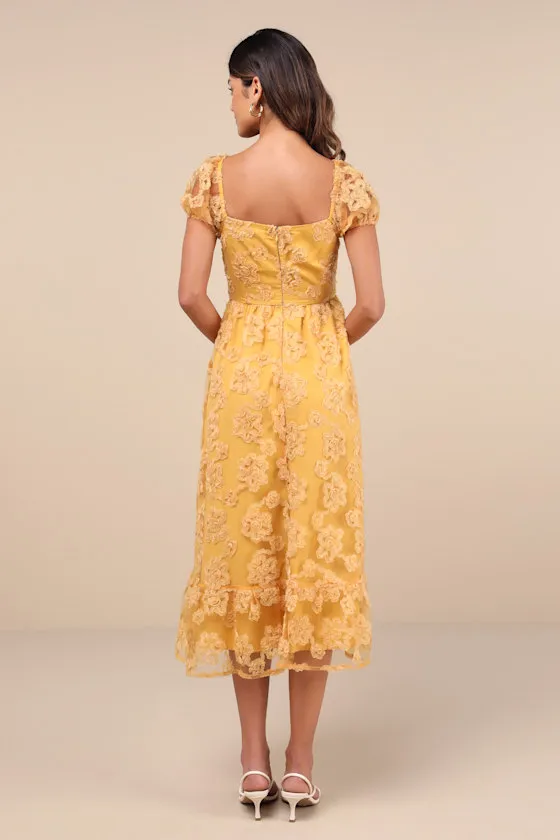 Notable Elegance Yellow Mesh Floral Applique Bustier Midi Dress sold by Lulus product image thumbnail 2