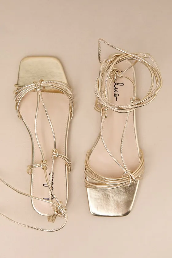 Brycin Gold Strappy Lace-Up Sandals sold by Lulus