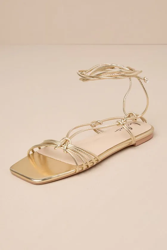 Brycin Gold Strappy Lace-Up Sandals sold by Lulus product image thumbnail 4