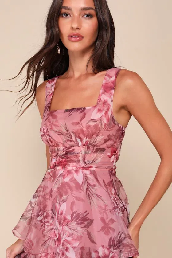 Dramatic Glamour Mauve Floral Organza Tiered Midi Dress sold by Lulus product image thumbnail 3