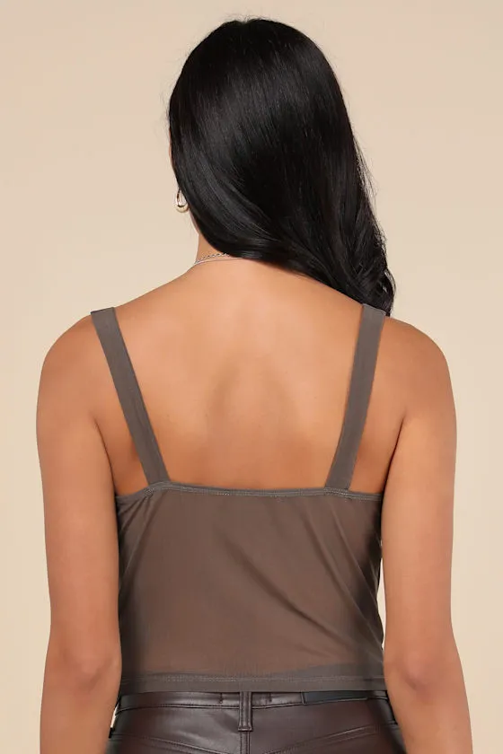 Coveted Flirt Grey Mesh Bustier Crop Top sold by Lulus product image thumbnail 2