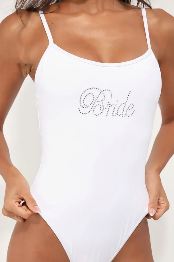 Star White Scoop Neck Bride Rhinestone One-Piece Swimsuit sold by Lulus product image thumbnail 3