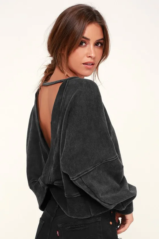 Twist Connection Washed Black Backless Cropped Sweater Top sold by Lulus
