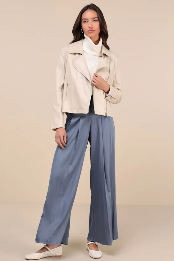 Sophisticated Inspiration Slate Blue High-Rise Wide-Leg Trousers sold by Lulus
