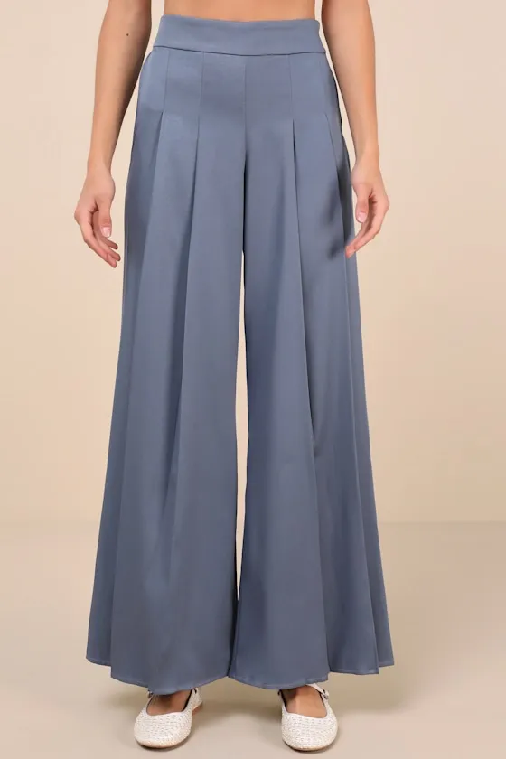 Sophisticated Inspiration Slate Blue High-Rise Wide-Leg Trousers sold by Lulus product image thumbnail 2