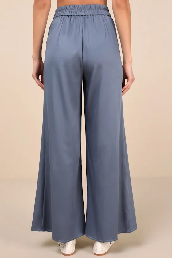 Sophisticated Inspiration Slate Blue High-Rise Wide-Leg Trousers sold by Lulus product image thumbnail 3