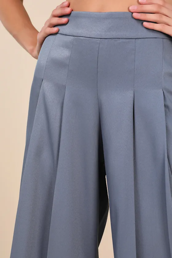 Sophisticated Inspiration Slate Blue High-Rise Wide-Leg Trousers sold by Lulus product image thumbnail 4