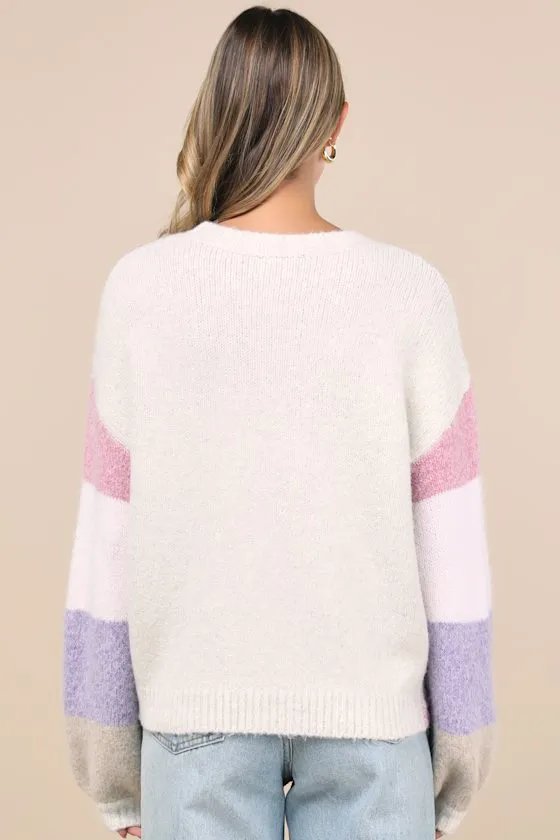 Beyond Cuddly Ivory Multi Striped Sweater sold by Lulus product image thumbnail 2