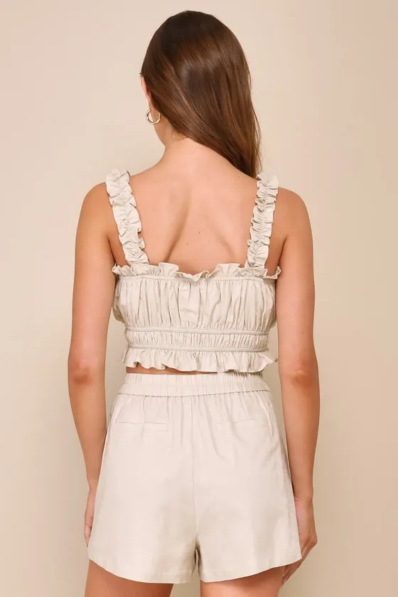 Hotter Temps Beige Linen Ruffled Two-Piece Romper sold by Lulus product image thumbnail 3