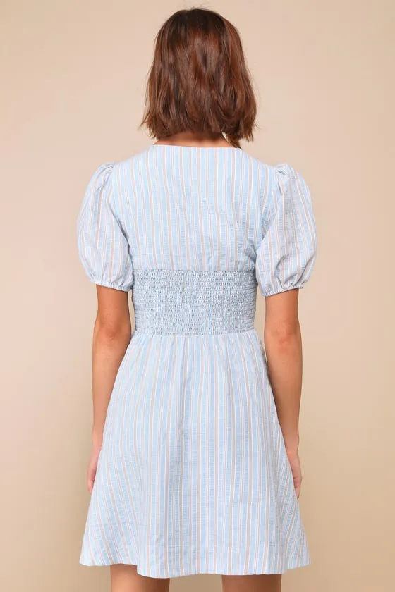 Lovely Pick Light Blue Striped Bow Puff Sleeve Mini Dress sold by Lulus product image thumbnail 4