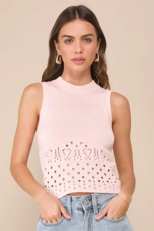 Cute Pose Light Pink Pointelle Sweater Knit Tank Top sold by Lulus
