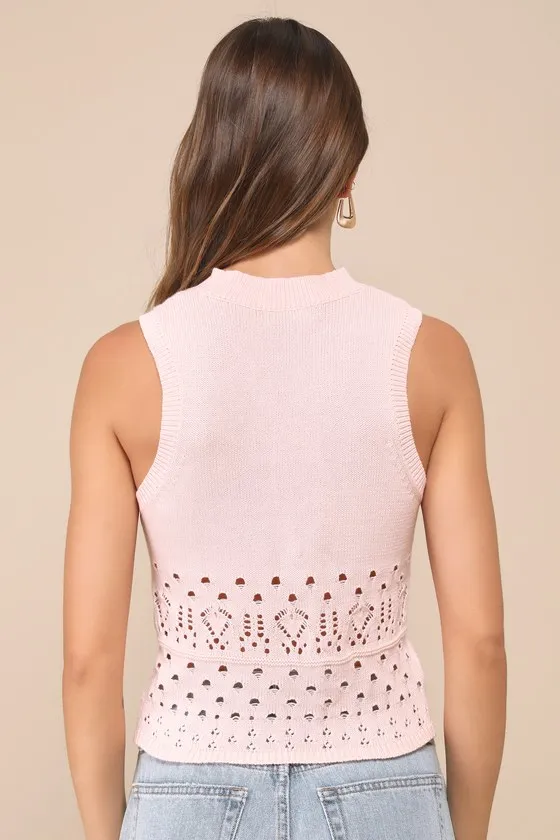 Cute Pose Light Pink Pointelle Sweater Knit Tank Top sold by Lulus product image thumbnail 2