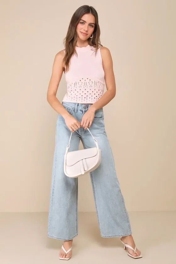Cute Pose Light Pink Pointelle Sweater Knit Tank Top sold by Lulus product image thumbnail 3