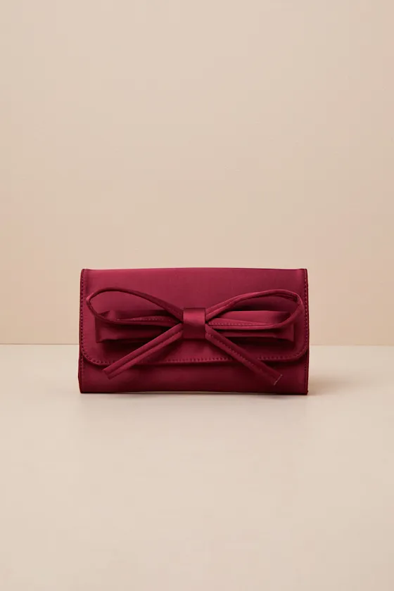 Precisely Dreamy Wine Red Satin Bow Clutch sold by Lulus product image thumbnail 2
