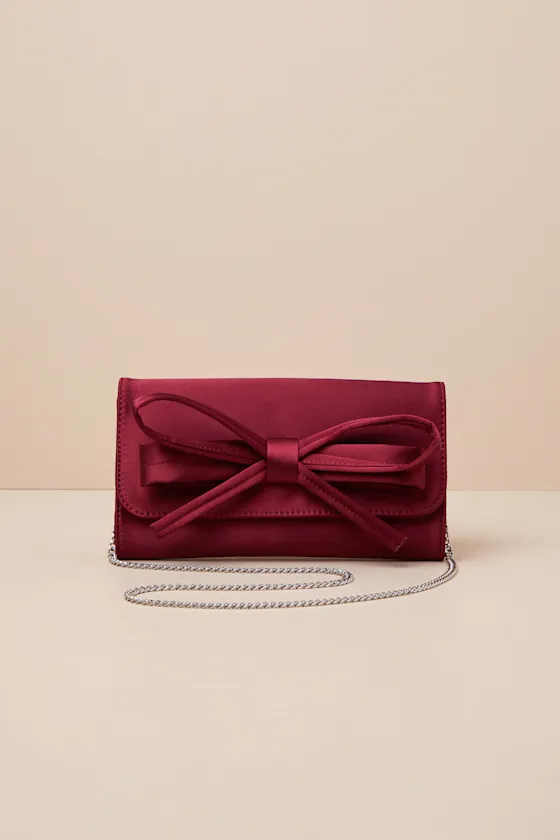 Precisely Dreamy Wine Red Satin Bow Clutch sold by Lulus product image thumbnail 3