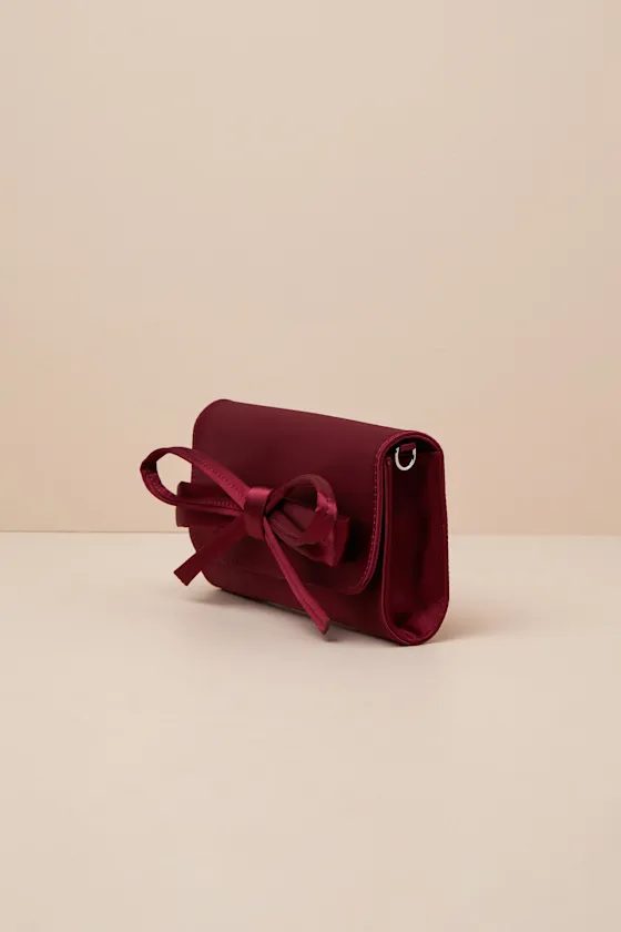 Precisely Dreamy Wine Red Satin Bow Clutch sold by Lulus product image thumbnail 4