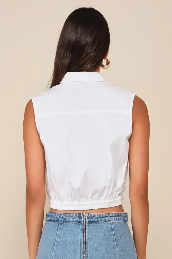 Enviable Look White Collared Sleeveless Cropped Button-Front Top sold by Lulus product image thumbnail 2